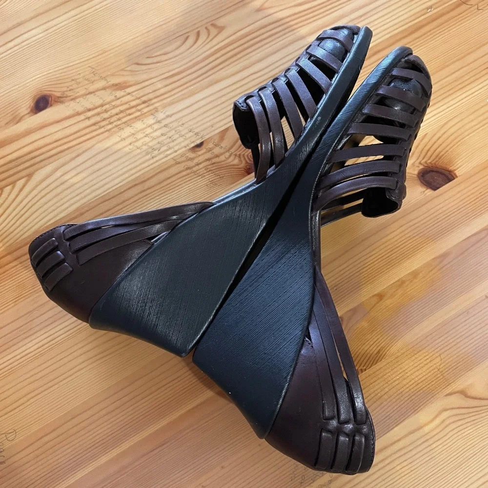 Dockers Dkanak Brown Leather Huarache Wedge Sandal Size‎ 8